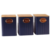 Conjunto De Potes Porta Condimento De Ferro 3pcs Azul e Madeira