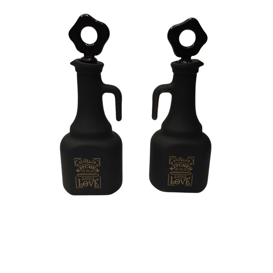Conjunto Galheteiro Porta Azeite e Vinagre Kitchen de Vidro Preto 300ml 2 Peças