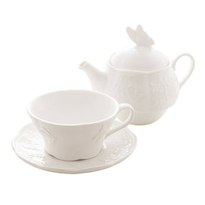 Conjunto para Chá 3 Peças de Porcelana New Bone Butterfly Flower