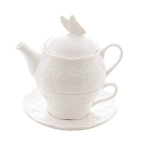 Conjunto para Chá 3 Peças de Porcelana New Bone Butterfly Flower