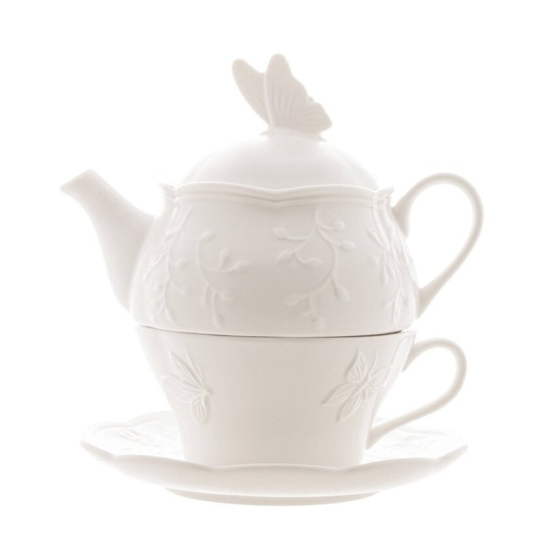 Conjunto para Chá 3 Peças de Porcelana New Bone Butterfly Flower