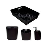 Conjunto para Pia de Cozinha Preto Escorredor Lixeira Dispenser Porta Talher 4 Peças