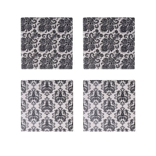 Conjunto Porta Copos de Cerâmica Preto e Branco 4 Peças
