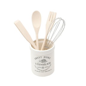 Conjunto Utensílios para Cozinha com Suporte em Cerâmica 5 Peças
