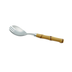 Conjunto Utensílios Para Servir Aço Inox Com Cabo Bambu Luxo 21cm - 2 Peças