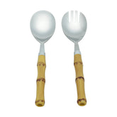 Conjunto Utensílios Para Servir Aço Inox Com Cabo Bambu Luxo 21cm - 2 Peças