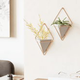 Conjunto Vaso Decorativo Cachepot de Parede Triangular de Concreto 18 cm x 11,5 cm 2 Peças