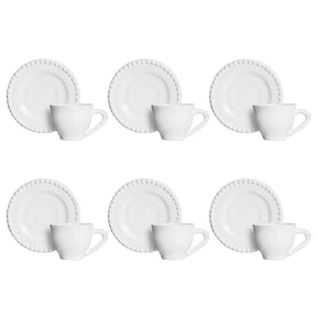 Conjunto Xicaras de Cafe com Pires Bolinha Branca