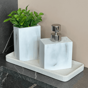 Copo Porta Escova Multiuso em Poliresina Branco Marmorizado 12cm