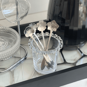 Jogo de Colheres em Aço Inox Estilo Flor 4 Peças