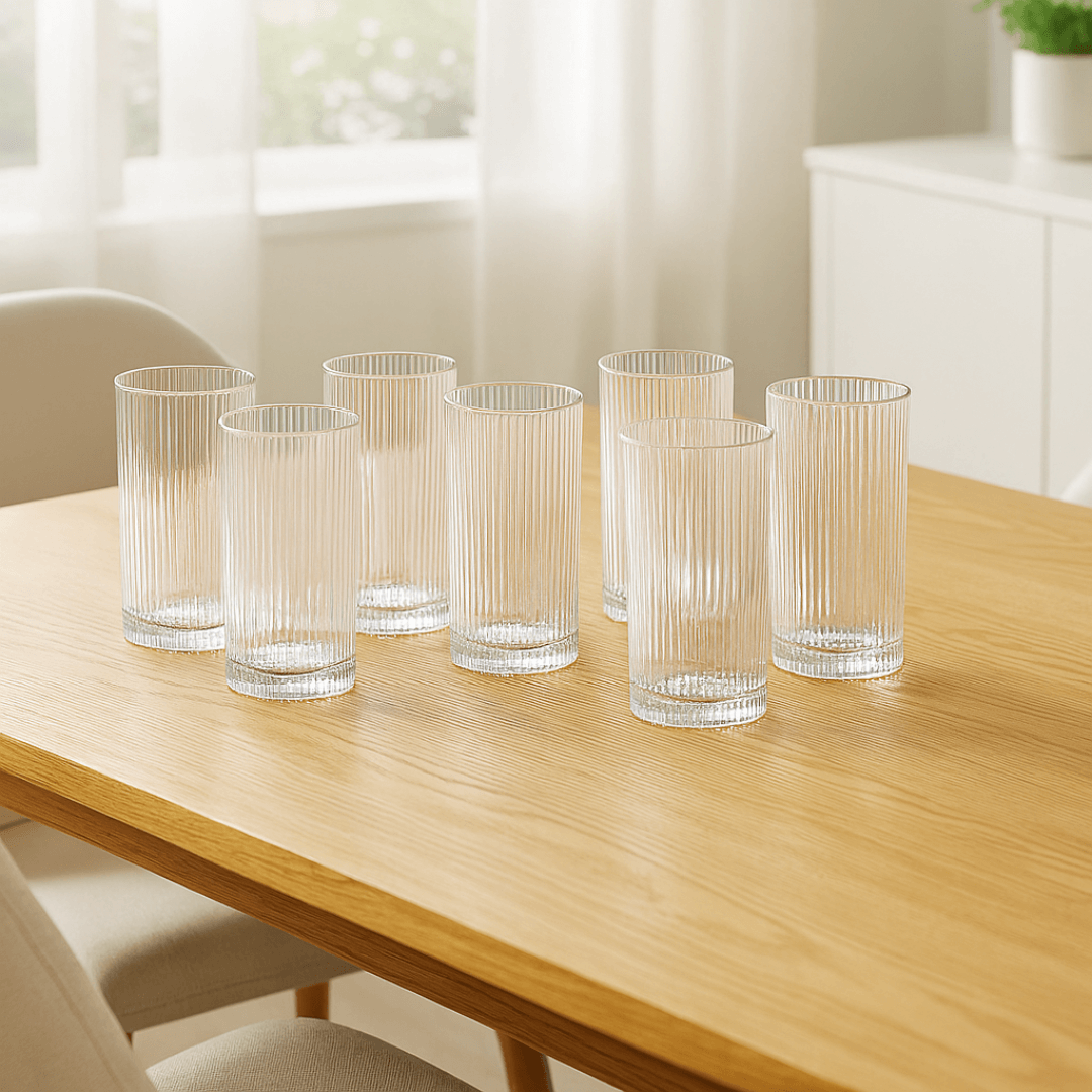 Jogo 6 Copos de Vidro Alto Long Drink Graffiato Transparente 420ml