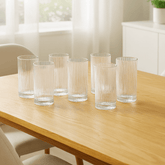 Jogo 6 Copos de Vidro Alto Long Drink Graffiato Transparente 420ml