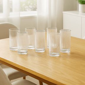 Jogo 6 Copos de Vidro Alto Long Drink Graffiato Transparente 420ml