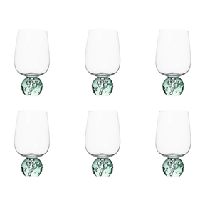Jogo 6 Taças Base Esfera Verde e Transparente 580ml
