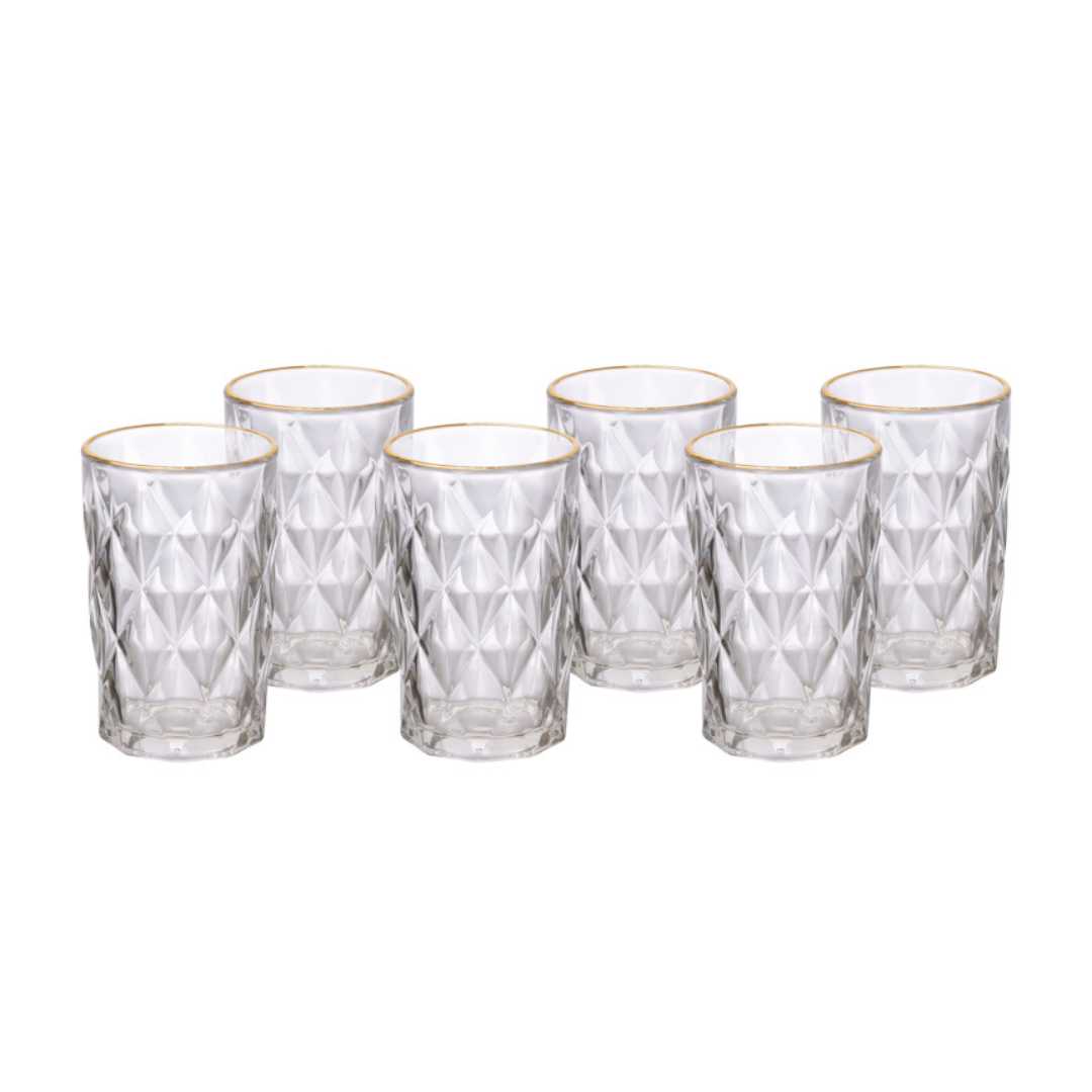 Jogo 6 Copos Diamond Long Drink Fio de Ouro 340ml