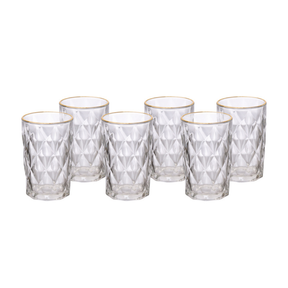 Jogo 6 Copos Diamond Long Drink Fio de Ouro 340ml