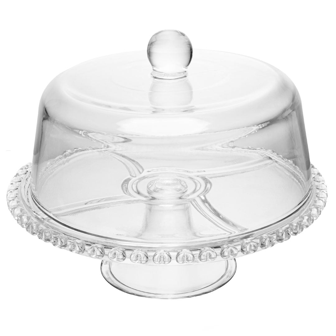 Boleira 6 em 1 Prato para Bolo Petisqueira Cristal Coração 25,5cm