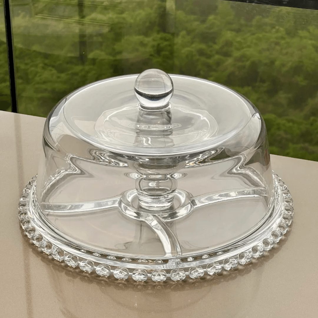 Boleira 6 em 1 Prato para Bolo Petisqueira Cristal Coração 25,5cm