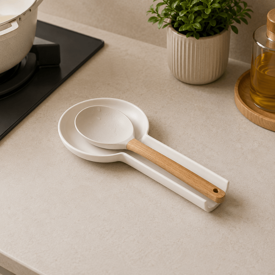 Descanso para Utensílios de Porcelana Branca 24cm