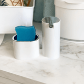 Dispenser Para Detergente E Bucha Branco Com Cromado Linha Conceito