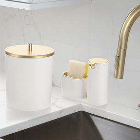 Dispenser Porta Detergente com Bucha Linha Conceito Branco com Dourado