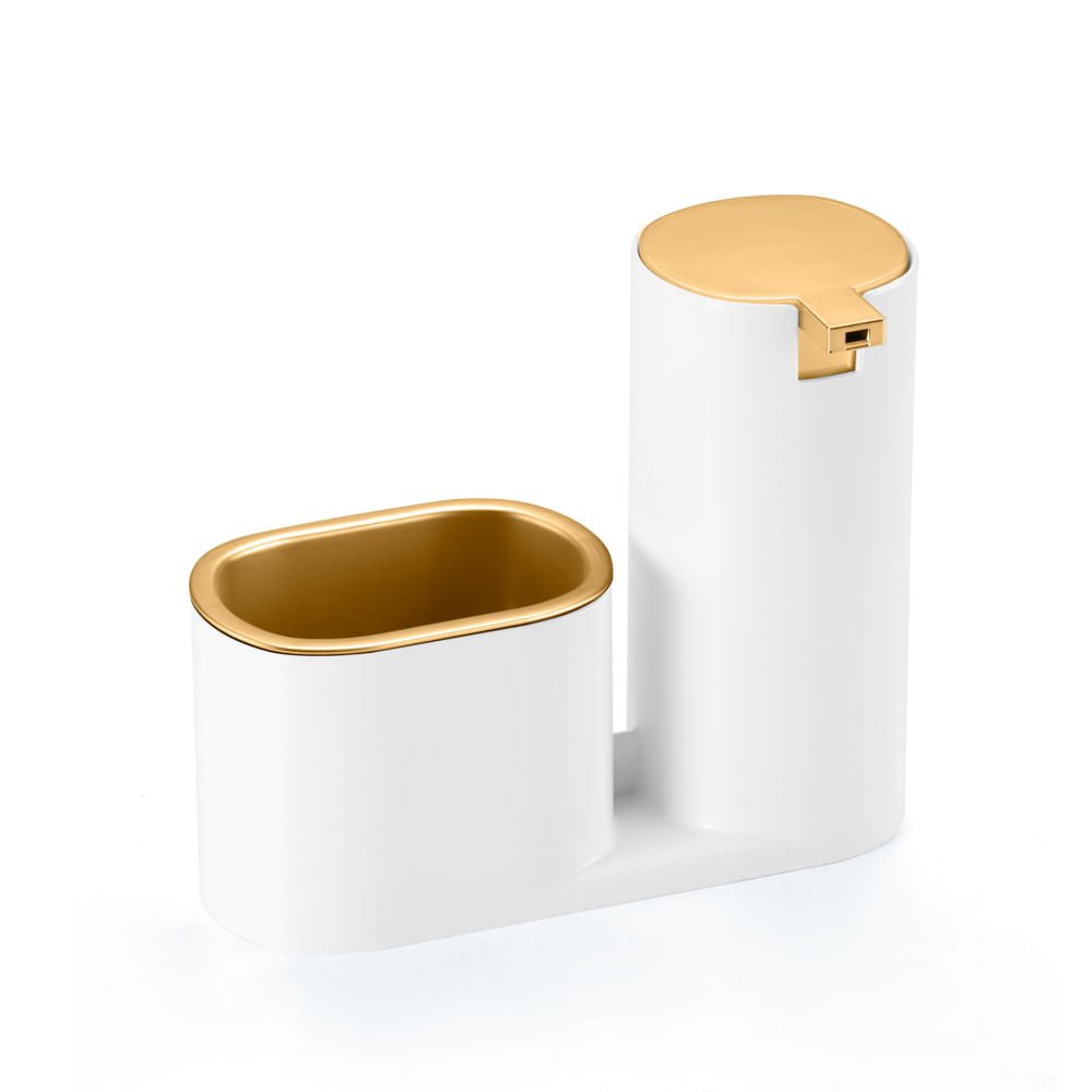 Dispenser Porta Detergente com Bucha Linha Conceito Branco com Dourado
