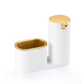 Dispenser Porta Detergente com Bucha Linha Conceito Branco com Dourado