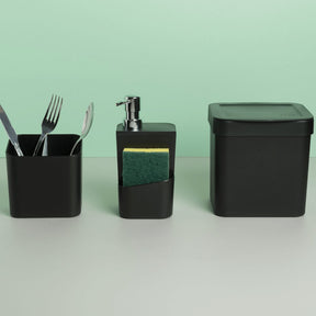 Dispenser Porta Detergente com Porta Esponja Trium Preto Cromado 650 ml