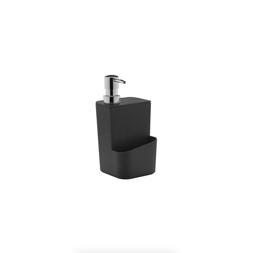 Dispenser Porta Detergente com Porta Esponja Trium Preto Cromado 650 ml