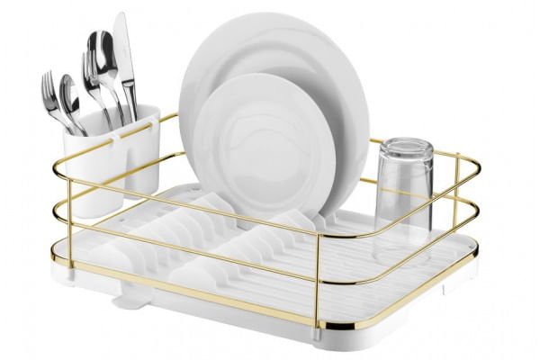Escorredor de Louças Branco e Dourado com Bico
