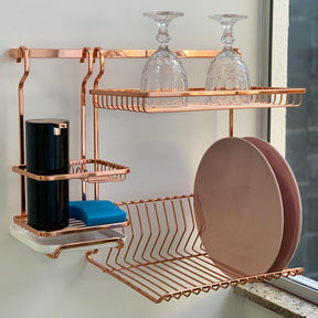 Escorredor de Louças de Parede  Suspenso Duplo Para Barra Luxo Rose Gold
