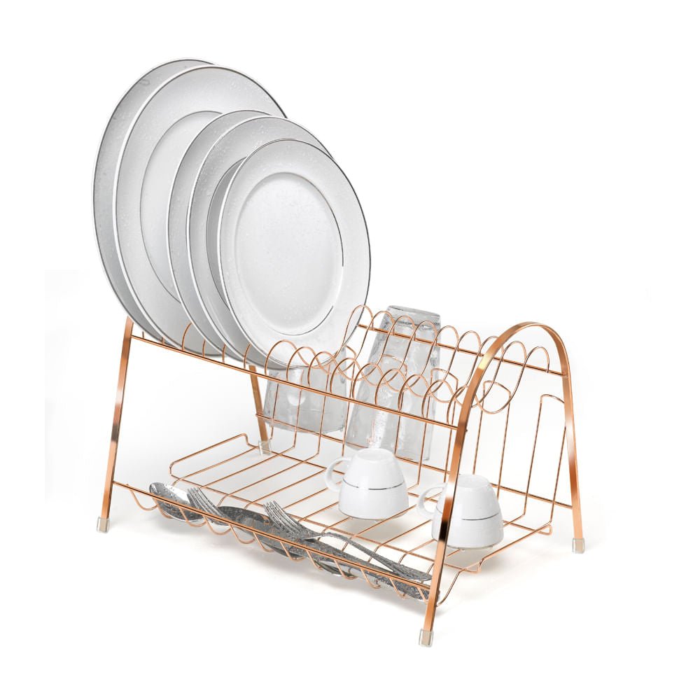 Escorredor De Louças Duplo Cobre Rose Gold 14 Pratos e 6 Copos