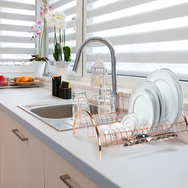 Escorredor De Louças Fantastik Rose Gold 15 Pratos e 6 Copos