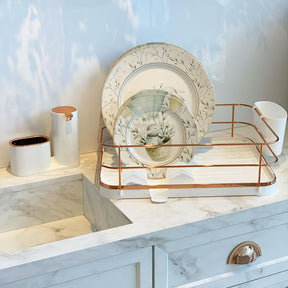 Escorredor de Louças Rose Gold Branco Com Porta Talheres