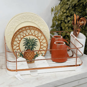 Escorredor de Louças Rose Gold Branco Com Porta Talheres