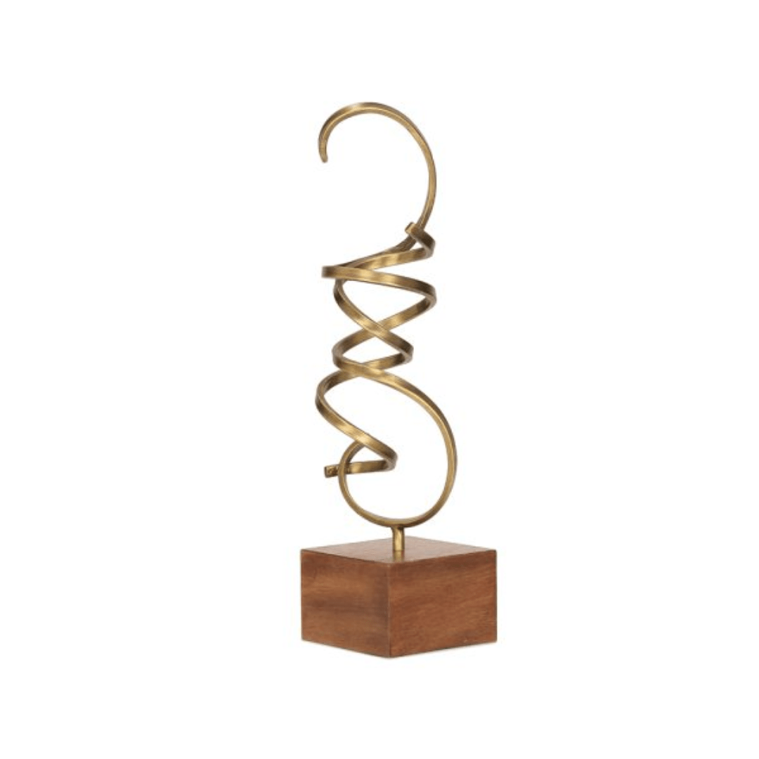 Escultura em Metal Dourado e Madeira 46cm