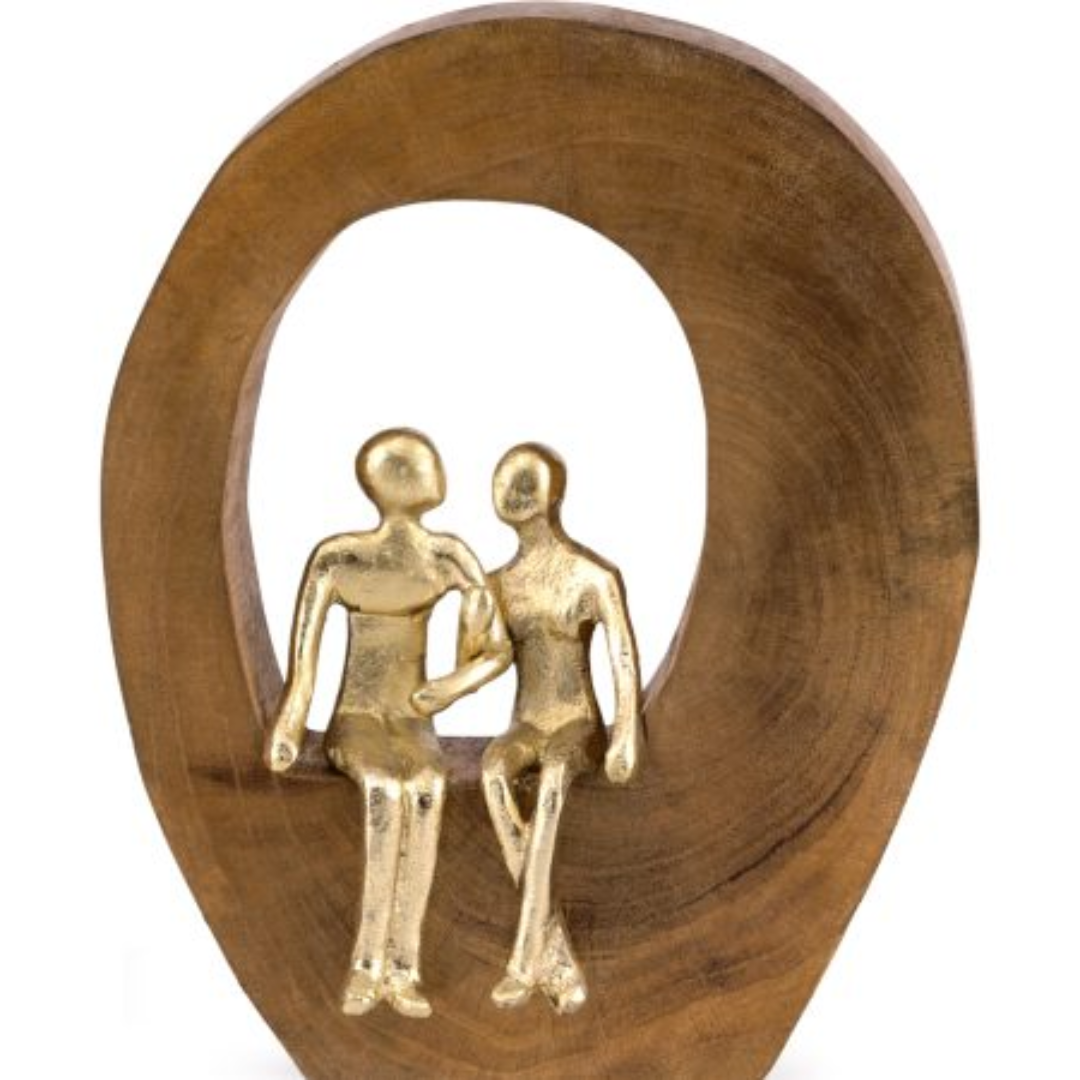 Escultura Casal Dourado em Madeira 22,5cm