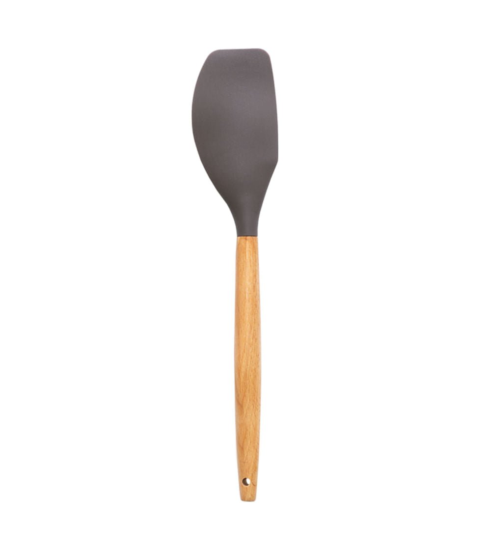 Espátula Reta de Silicone com Cabo de Madeira Cinza