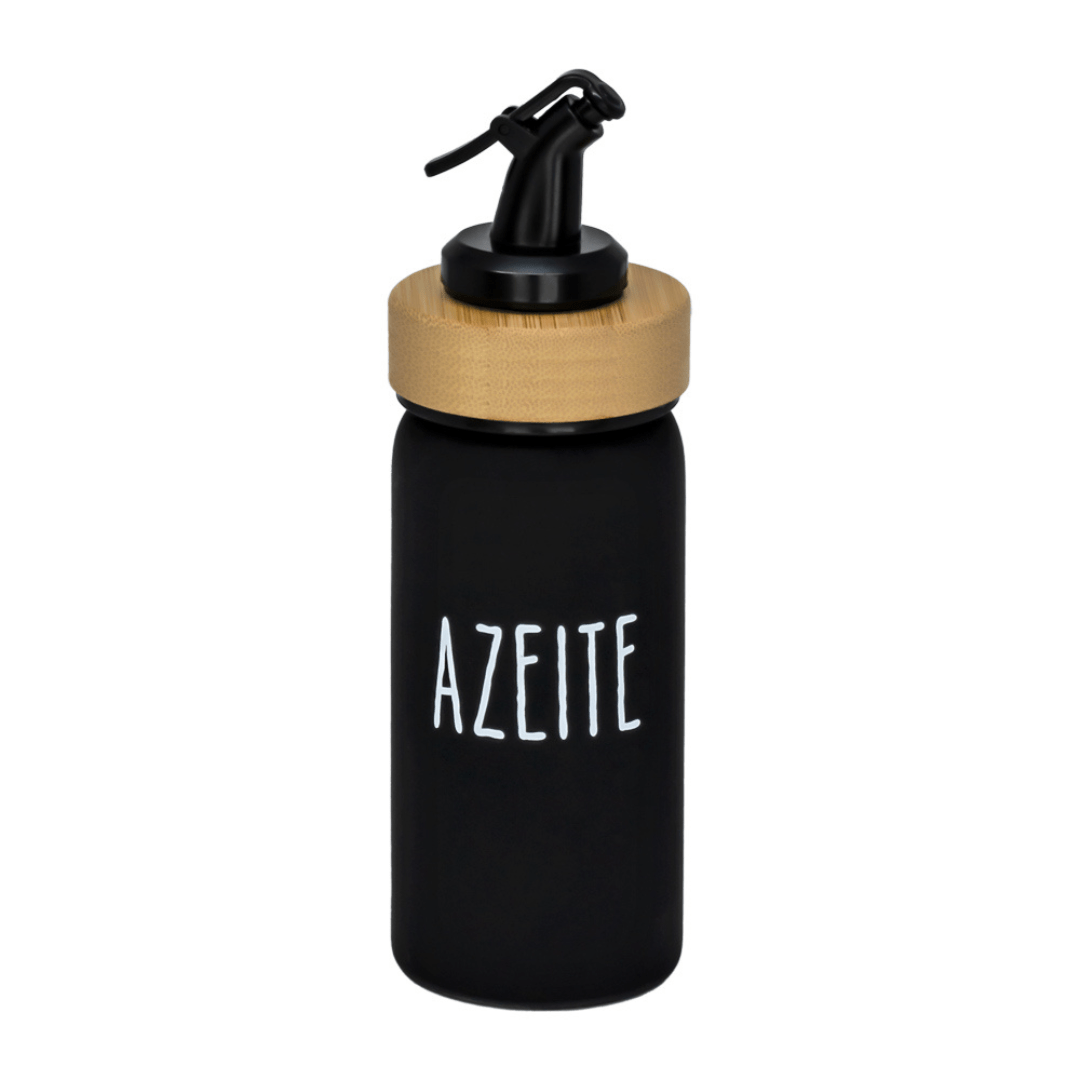 Galheteiro Azeite Doha Vidro e Tampa de Bambu Preto 220ml