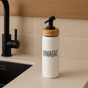 Galheteiro Vinagre Doha Vidro e Tampa de Bambu Branco 220ml