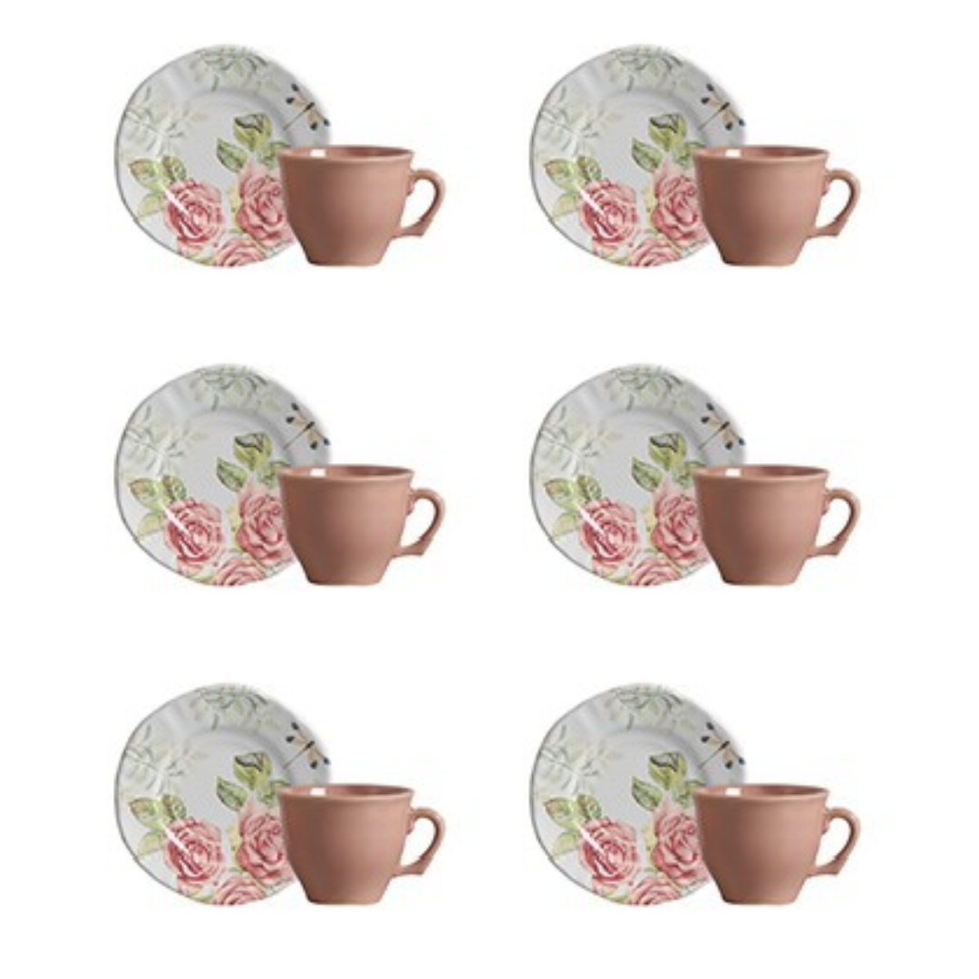 Jogo 6 Xicaras de Café com Pires Jardim Encantado 100ml