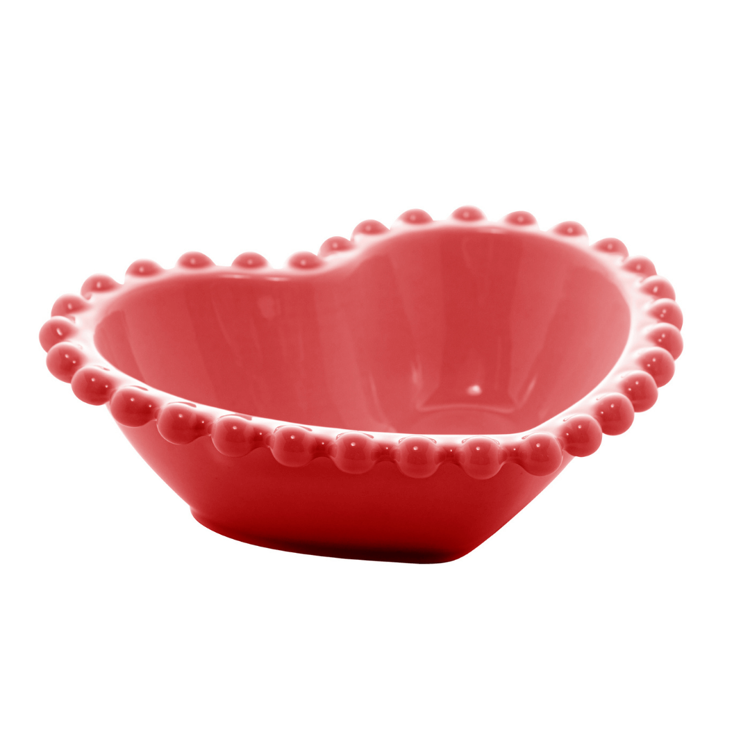 Jogo 2 Bowls Porcelana Coração Beads Vermelho 15cm