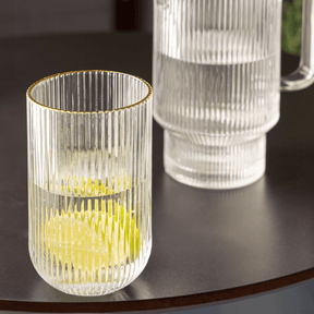 Jogo 2 Copos Altos de Vidro Lines com Fio de Ouro 450ml