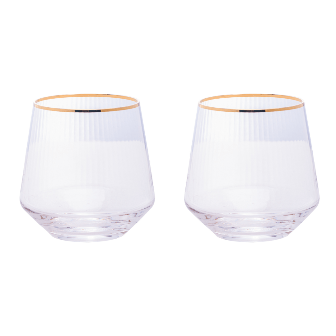 Jogo 2 Copos Baixos de Vidro com Borda Dourada 330ml