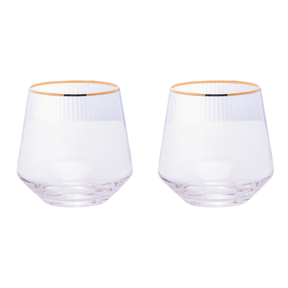 Jogo 2 Copos Baixos de Vidro com Borda Dourada 330ml