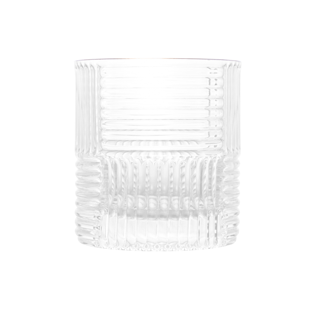 Jogo 2 Copos Baixos Whisky Chess de Vidro com Borda Dourada 320ml