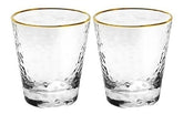 Jogo 2 Copos Vidro Martelado Borda Dourada Fio de Ouro 300ml - 2 Peças