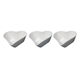 Jogo 3 Bowls Coração em Porcelana Branco - 10 cm
