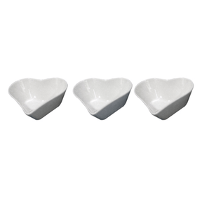 Jogo 3 Bowls Coração em Porcelana Branco - 10 cm