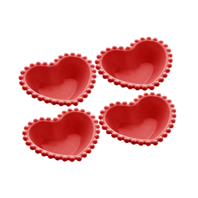 Jogo 4 Bowls em Porcelana Coração Beads Vermelho 13cm